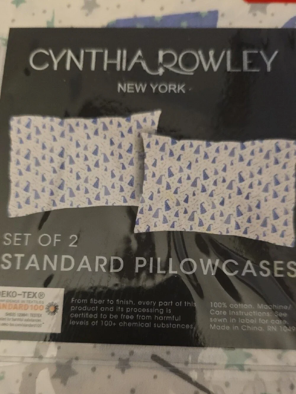 Cynthia Rowley White Twin Sheet Set with Blue Wizard Hat Print With Bonus